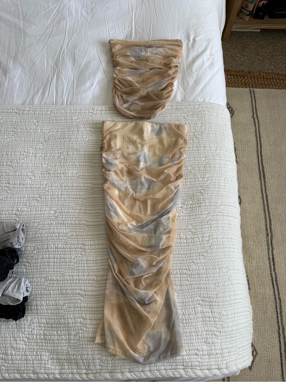 ZARA Sheer Ruched Strapless Matching Set - top & skirt - both size SMALL